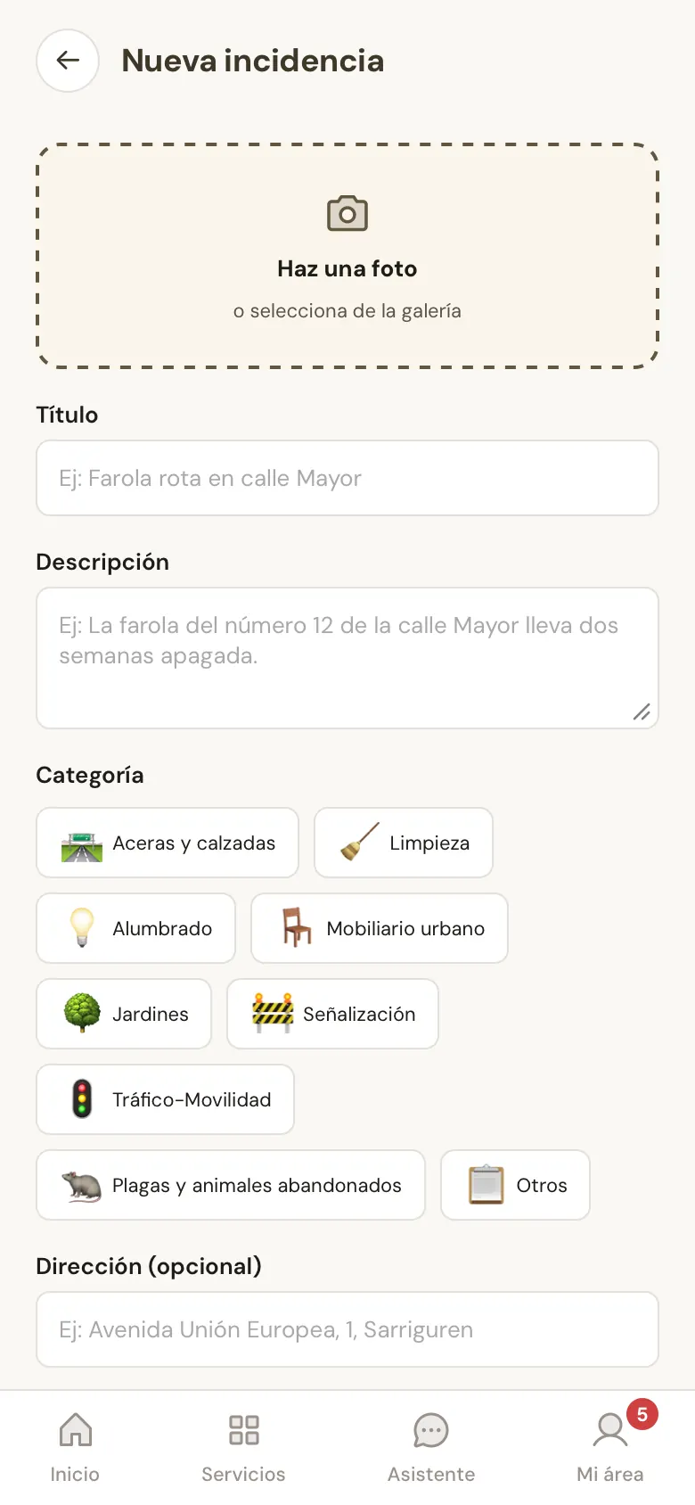La pantalla de una incidencia nueva en la app, con la foto arriba.