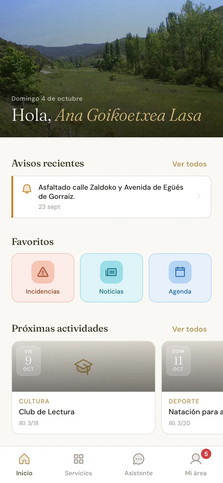 La pantalla de inicio de la app.