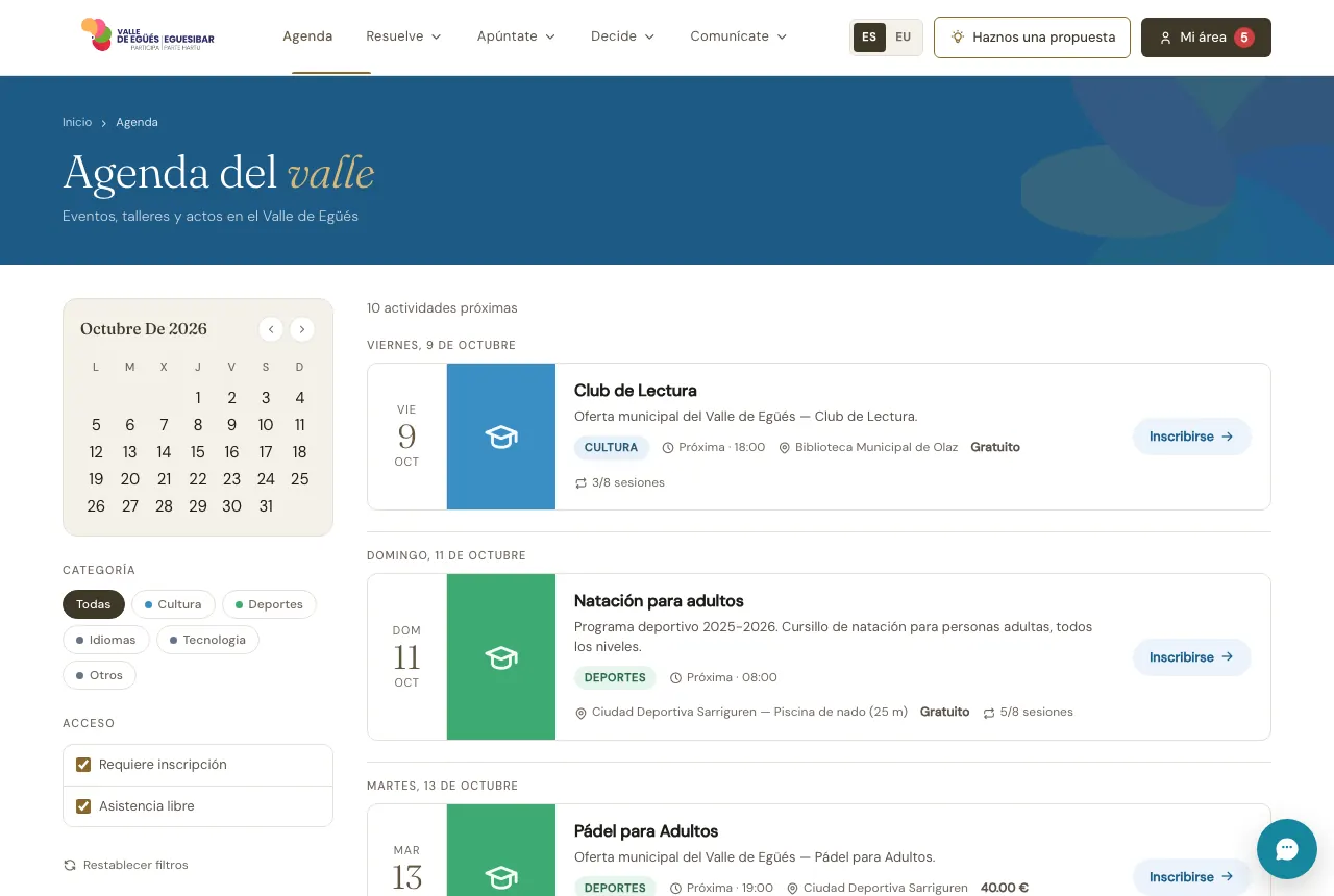 La agenda del portal.
