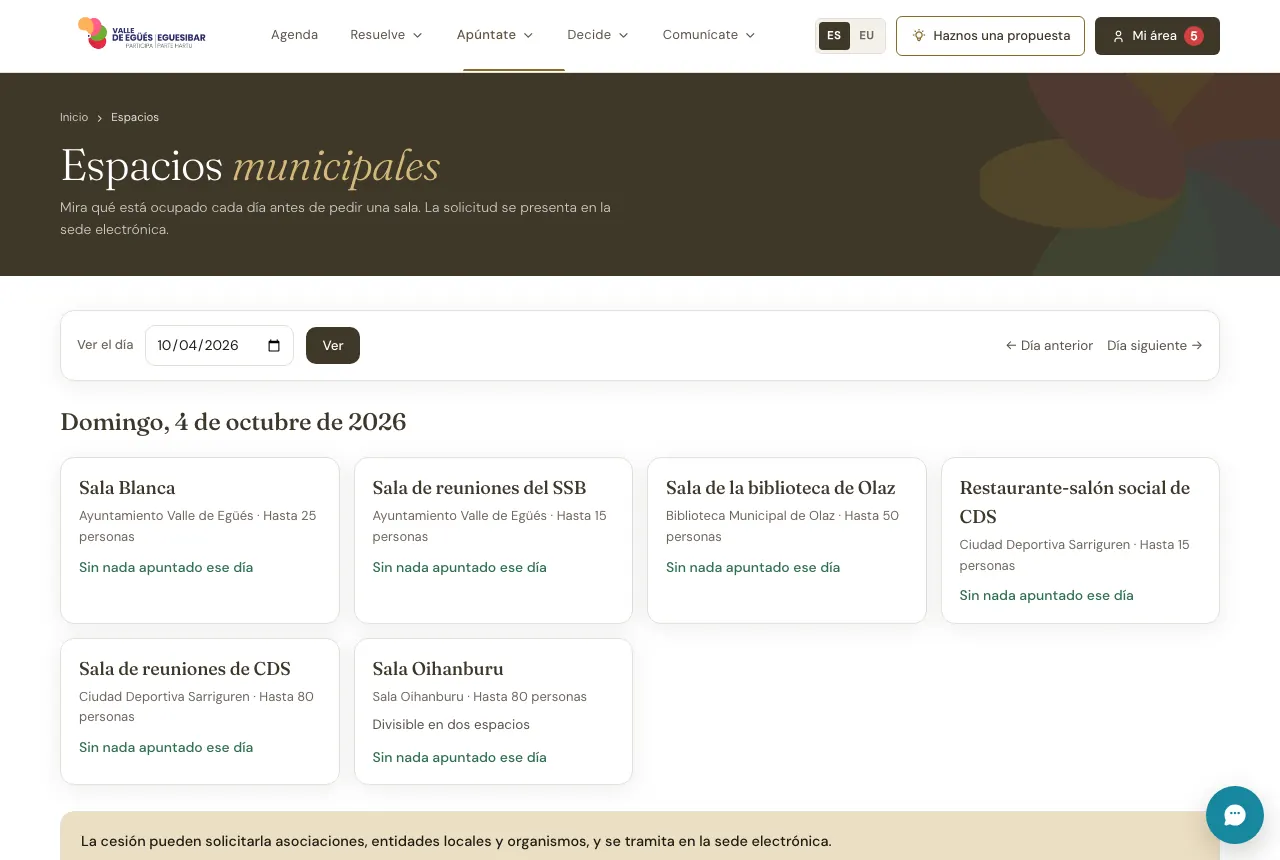 Los espacios municipales en el portal, con lo ocupado cada día.
