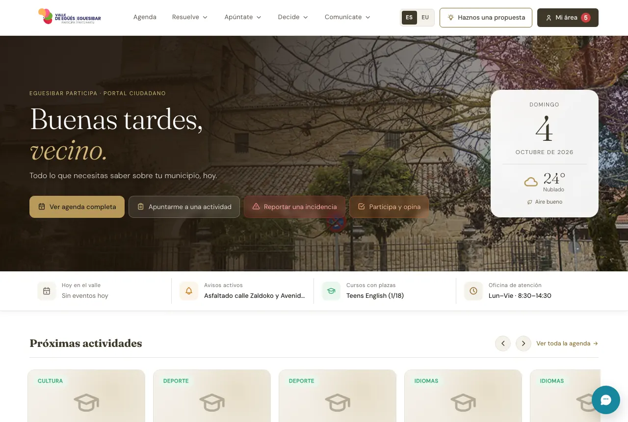 La portada del portal.