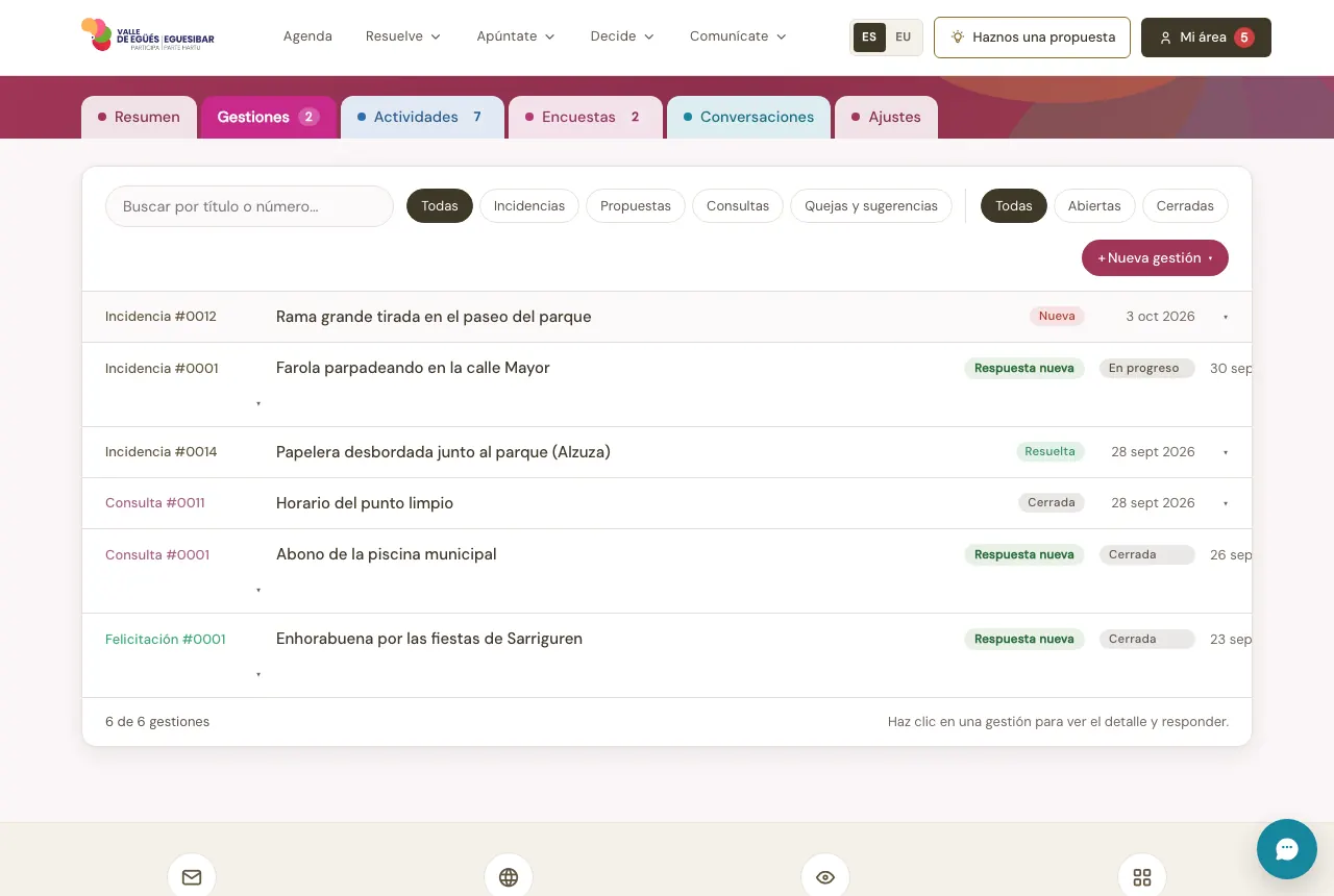 Mi área del portal, en la pestaña Gestiones.