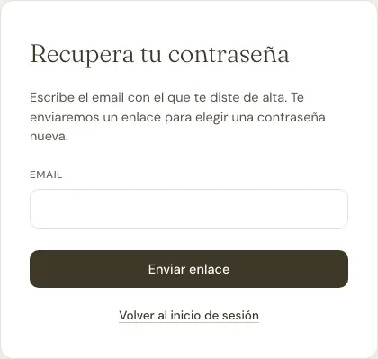La pantalla para recuperar la contraseña.