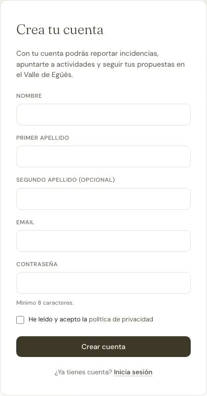 El formulario para crear una cuenta en el portal.