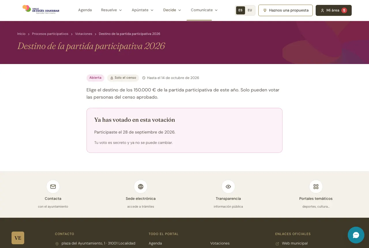 Una votación en el portal, cuando ya se ha votado.