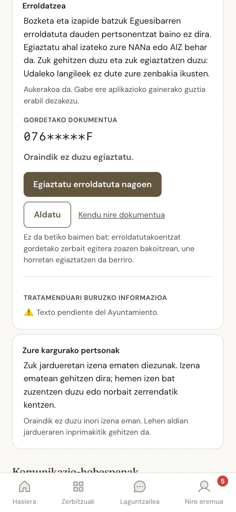 Aplikazioaren Ezarpenak, Erroldatzea atalean.