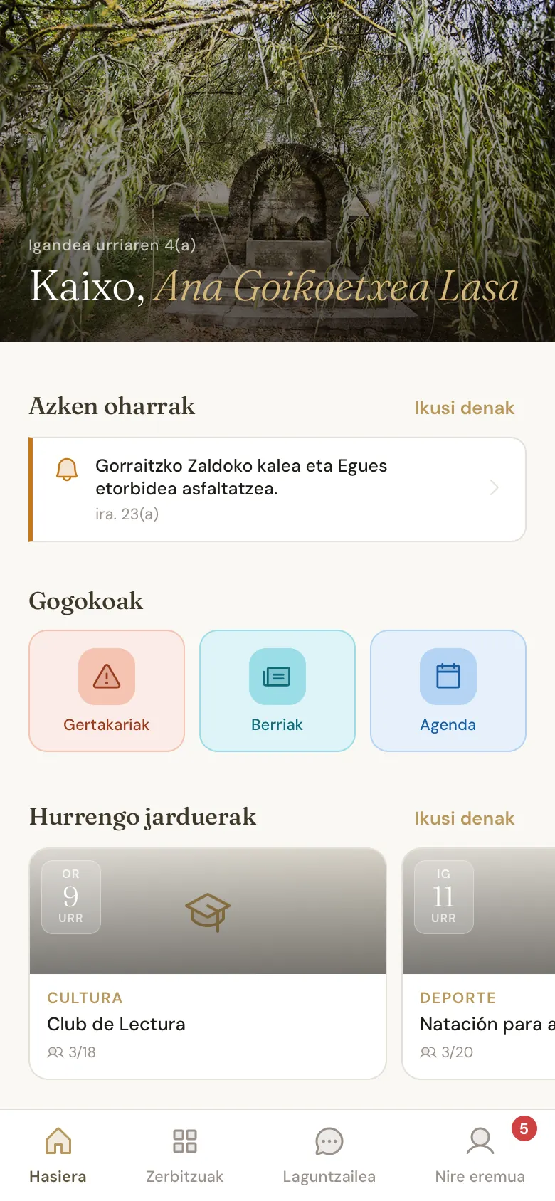 Aplikazioaren hasierako pantaila.
