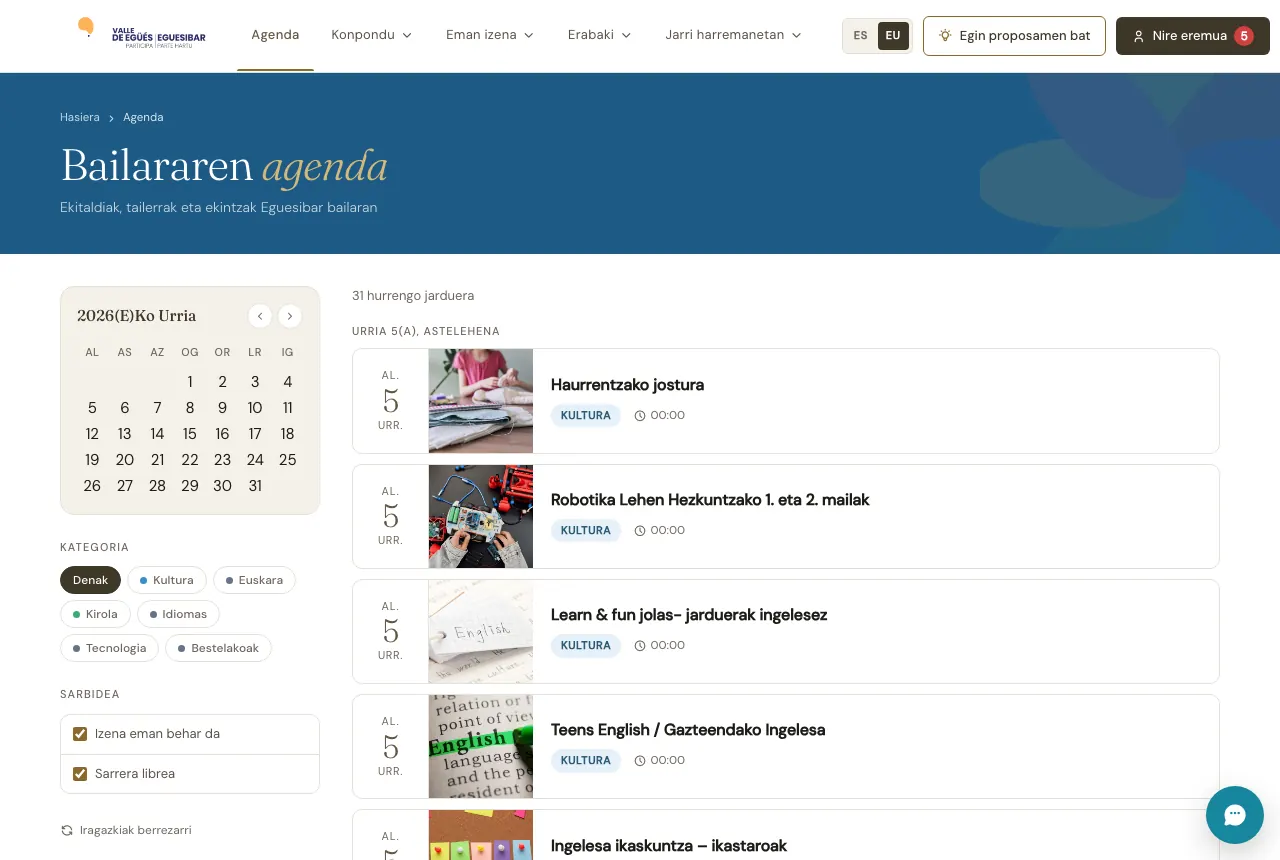 Atariko agenda.