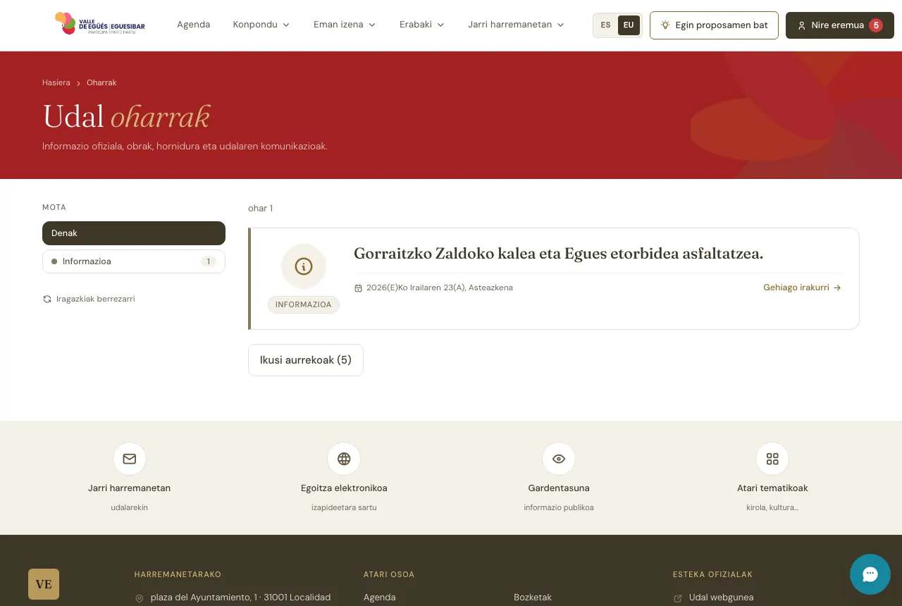 Udalaren oharrak atarian.
